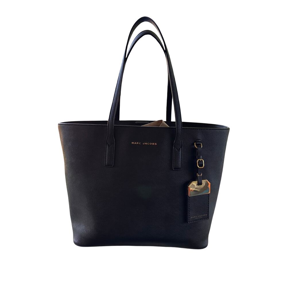 Marc Jacobs Black Saffiano Leather Tote Shoulder Bag Gold Hardware Work Bag